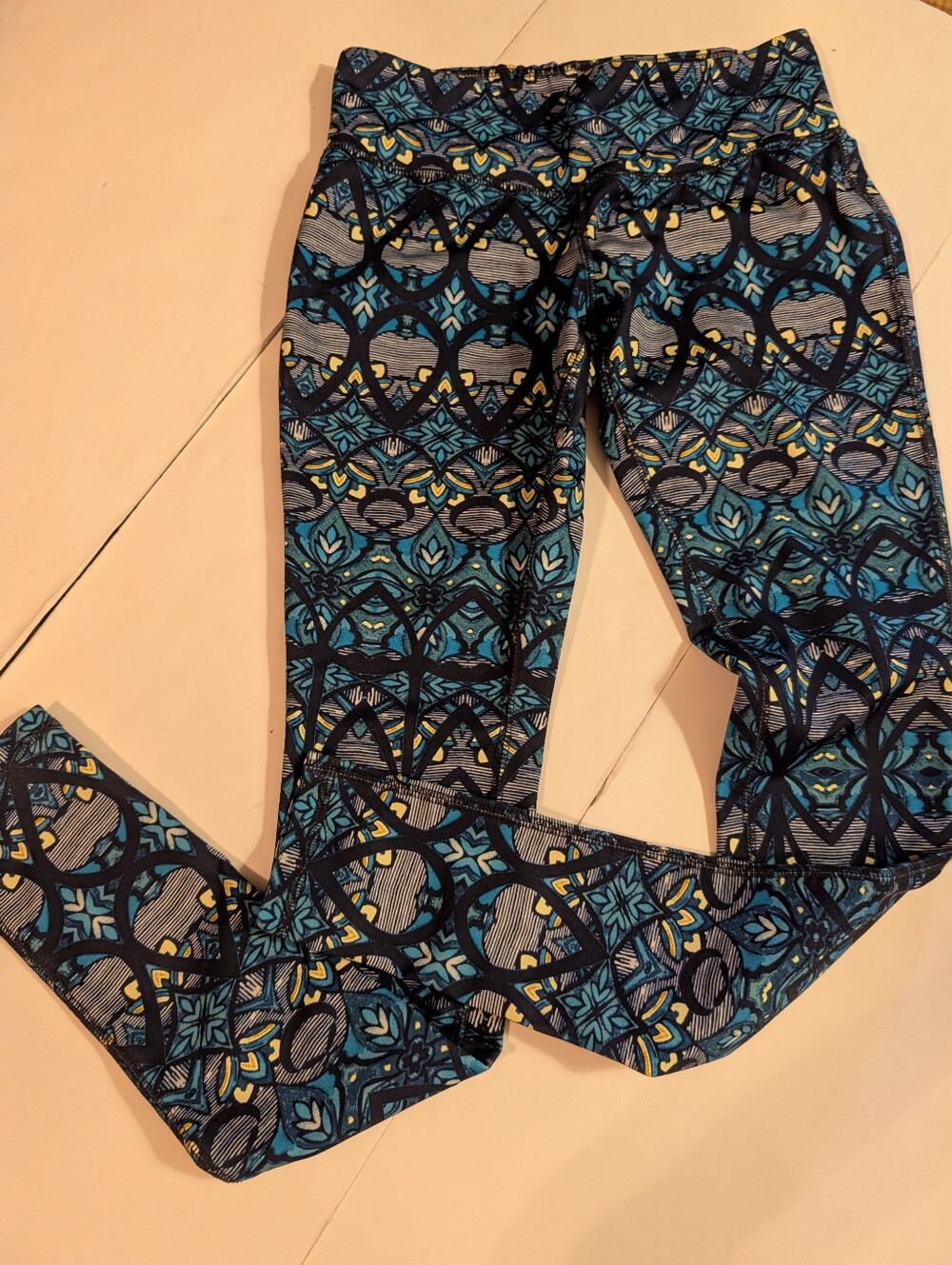 Mossimo Blue & Yellow Patterned Leggings Sz XS